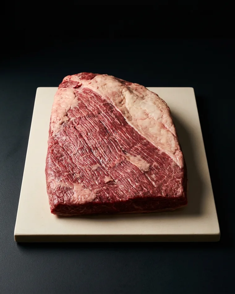 Whole brisket, raw, showing the cut and its marbling
